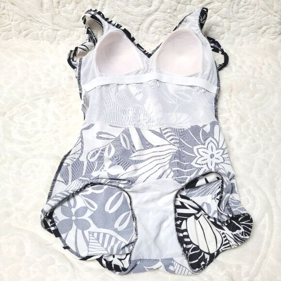 Floral Black and White One-Piece Swimsuit - Picture 7 of 11